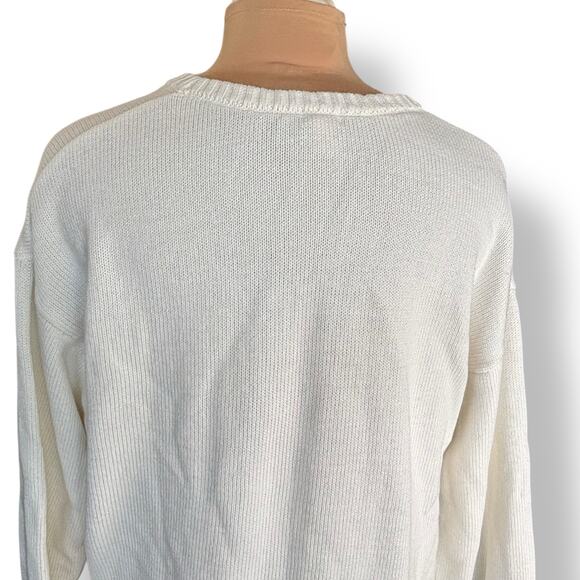 Tiny White Knit Sweater Yellow Sunburst Flower Embroidery Crewneck Pullover - Picture 4 of 8